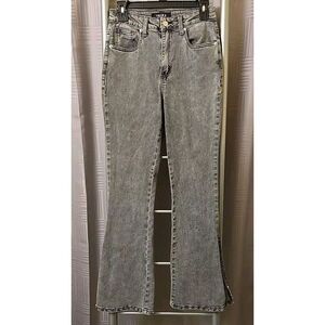 Akira Womens Jeans sz 11 Jr 29x30 Gray Skinny Split Embellished‎ Hem